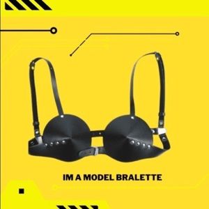 Lucci Couture Black Leather Bralette Small